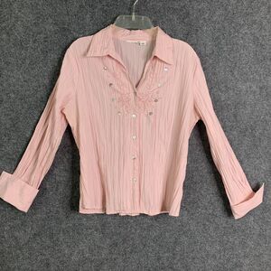 Vintage Western Cowgirl Seed Beaded Fitted Princess Darts Collared Pink Crepe